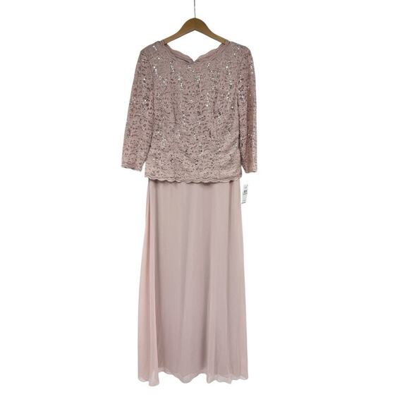 Alex Evenings Long Gown with Sequin Lace Bodice & Chiffon Skirt Women’s 12 New - Picture 1 of 10
